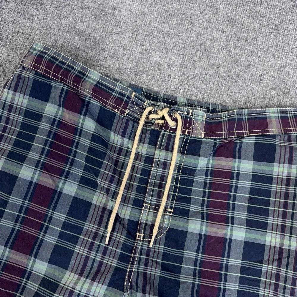 Vintage Polo Ralph Lauren Swim Trunks Mens Large Navy Blue Plaid Beach Swimwear